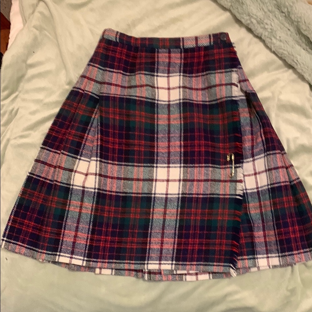 Plaid A-Line Skirt - Red, Green, and White